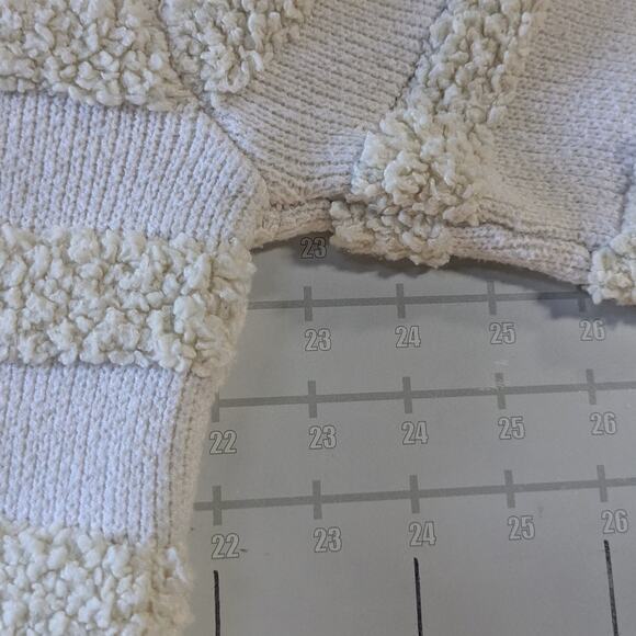 Threaded Leaf Crop Oversized Sweater Womens M White Ivory Knotted Striped Loose - Picture 7 of 8